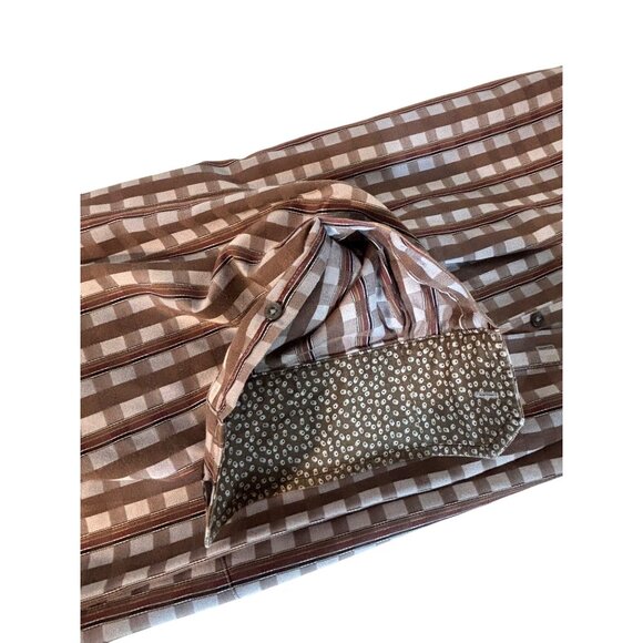 Bugatchi Uomo Mens Large Brown Checkered Long Sleeve Button-Up Shirt Shaped Fit - Picture 4 of 9